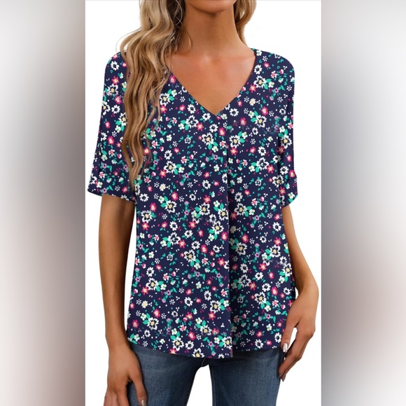 Feiersi Tops - Women's V Neck 3/4 Sleeve Chiffon Casual Blouse * Sz L * Brand New w/ Tags